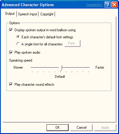 Advanced Character Options dialog box